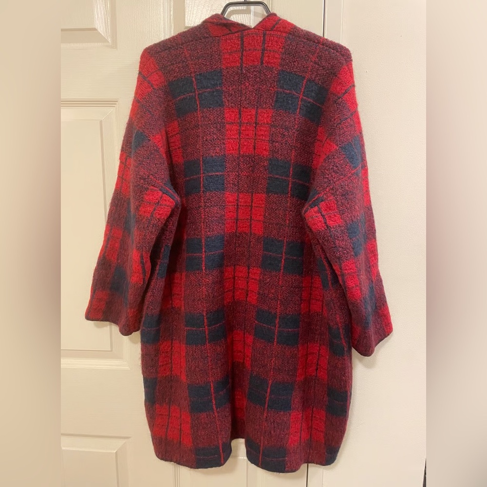 Gemelli Red & Black Plaid Cardigan Coat. Made in Italy. So Soft & Warm! Size L - Picture 2 of 13
